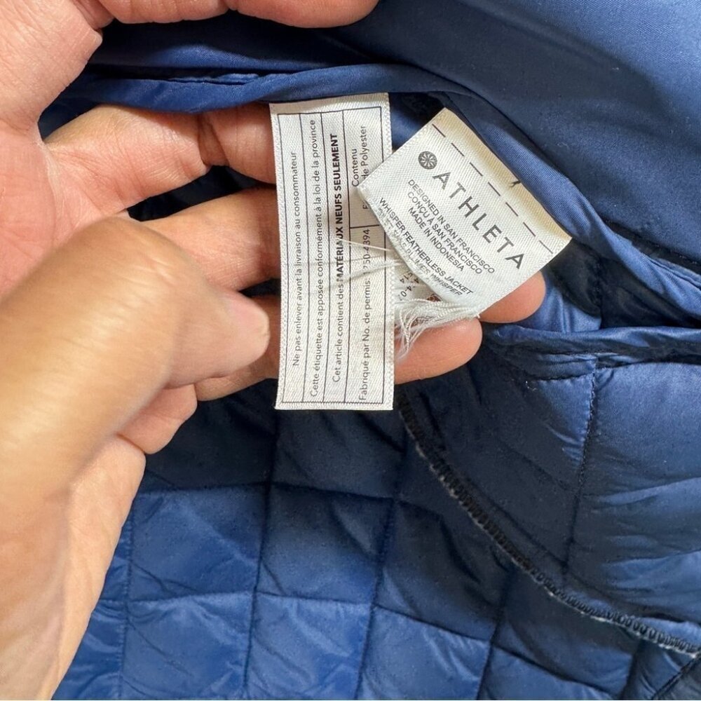 Athleta Navy Blue Quilted Whisper Featherless Jacket Full Zip Coat Performance - Picture 7 of 14